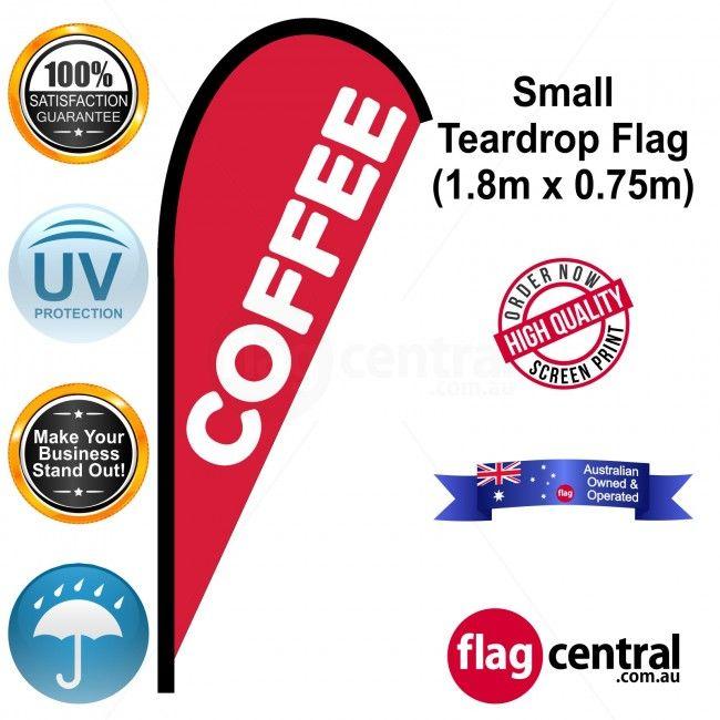 Red White Teardrop Logo - COFFEE Red and White Single Sided Small Teardrop Flag