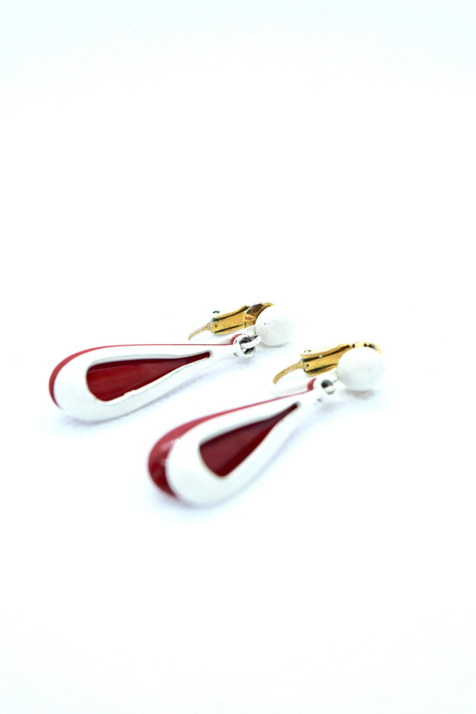 Red White Teardrop Logo - Statement earrings, Vintage earring, Red & White, Teardrop pendant