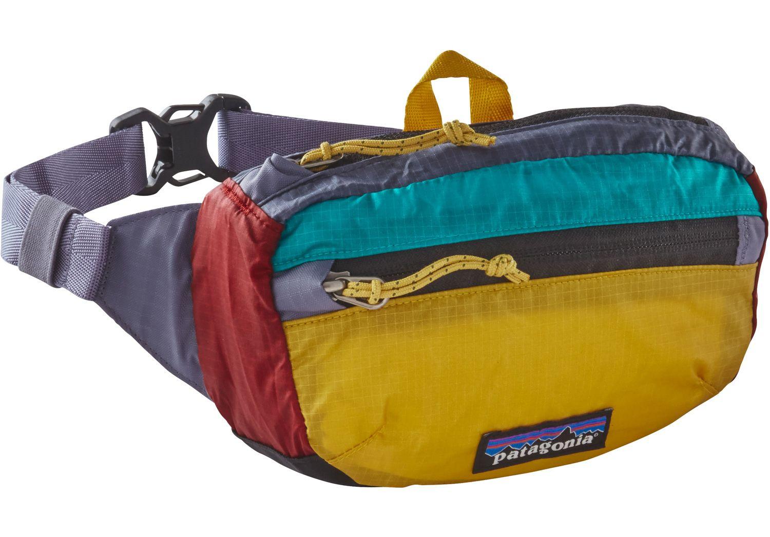 Red and Green Travel Logo - Patagonia Lightweight Travel hip bag yellow red green