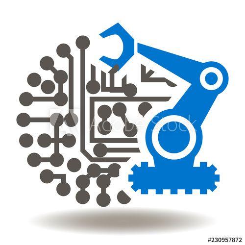 Robot Hand Logo - Micro chip with robot manipulator icon vector. Circuit Robotics Hand