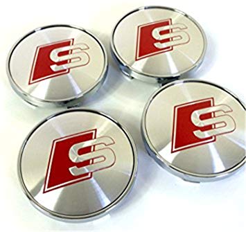 Red and Silver S Logo - Set of Four Alloy Wheels Centre Hub Caps S LINE Red Logo GREY SILVER ...