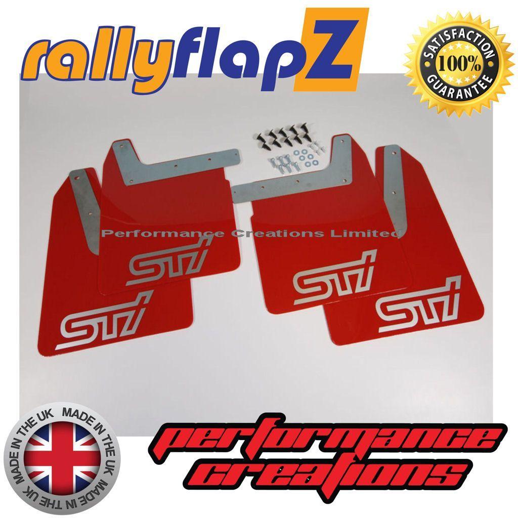 Red and Silver S Logo - IMPREZA NEW AGE GDB 01-07 RED MUDFLAPS STi STYLE LOGO SILVER