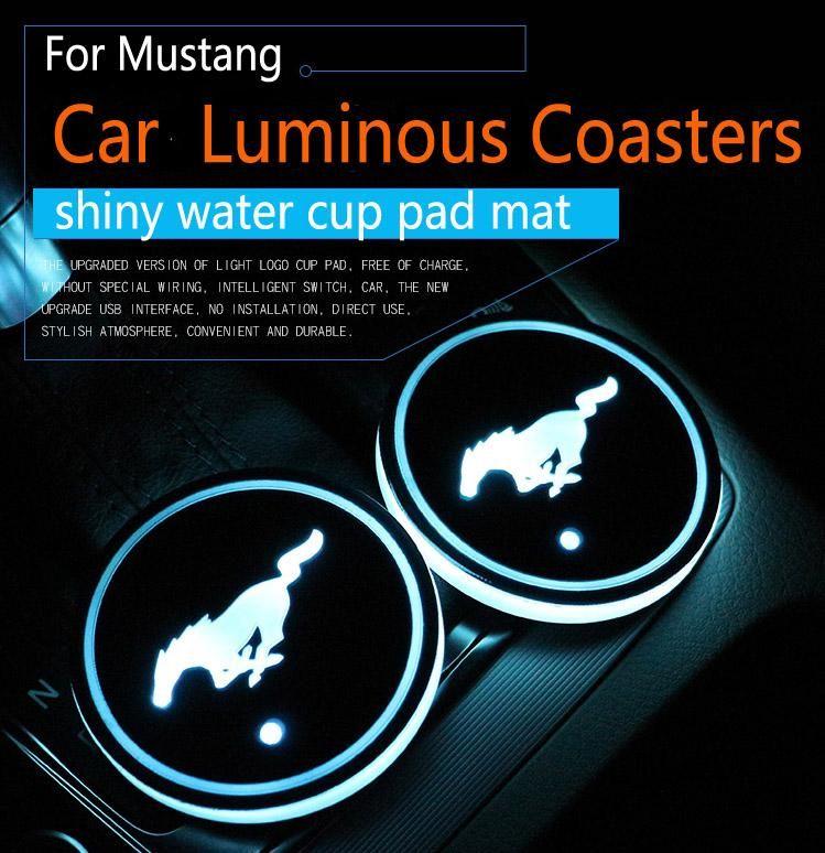 Mustang Car Logo - 2019 Ford Mustang Logo Badge Car Led Shiny Water Cup Pad Groove Mat ...