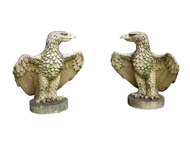 Buff Eagle Logo - Reconstituted Buff Coloured Stone Pair of Gate Pier Eagle