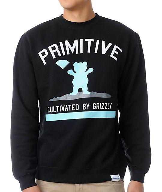 Grizzly Primitive Logo - Diamond x Grizzly x Primitive Cultivated Crew Neck Sweatshirt | Zumiez