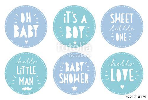 Little Man Blue Logo - Sweet Baby Shower Vector Sticker Set. Round Blue Tags. It's a Boy ...