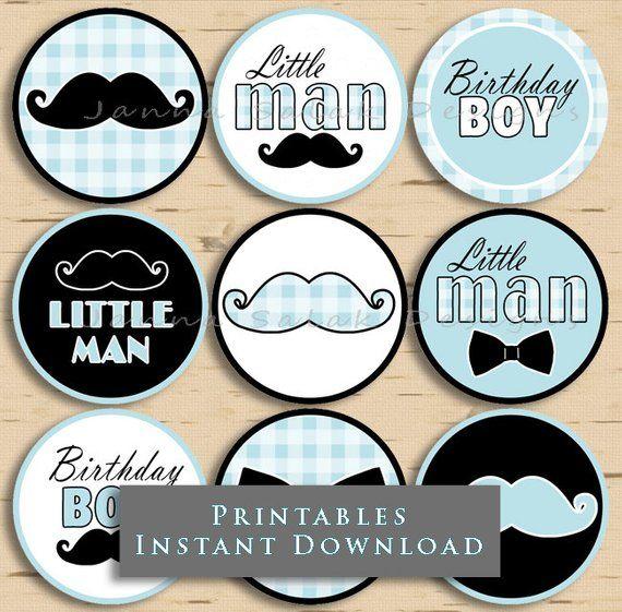 Little Man Blue Logo - Printable Little Man Birthday Cupcake Toppers Mustache Party
