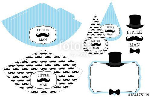 Little Man Blue Logo - Little man's printable hats. Black and white mustache pattern. Print ...