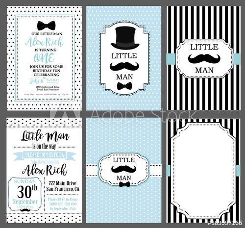 Little Man Blue Logo - A set of blue, white and black templates for invitations. Collection