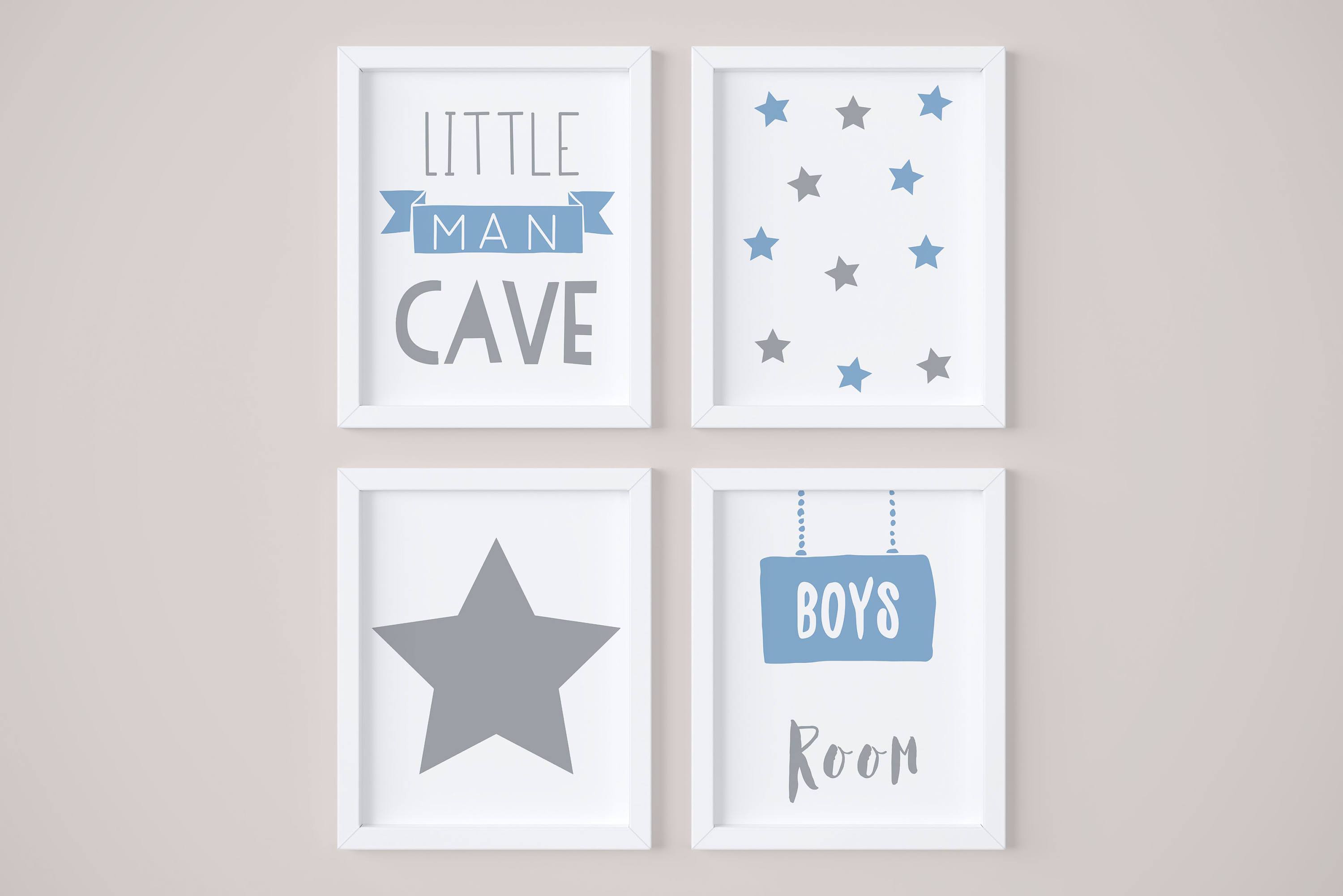 Little Man Blue Logo - Set of 4 Little Man Cave Banner Blue Prints | Pixy Paper