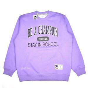 Purple School Logo - NWT Supreme Be a Champion Stay in School Logo Sweatshirt Purple L ...