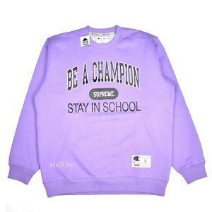 Purple School Logo - NWT Supreme Be a Champion Stay in School Logo Sweatshirt Purple L