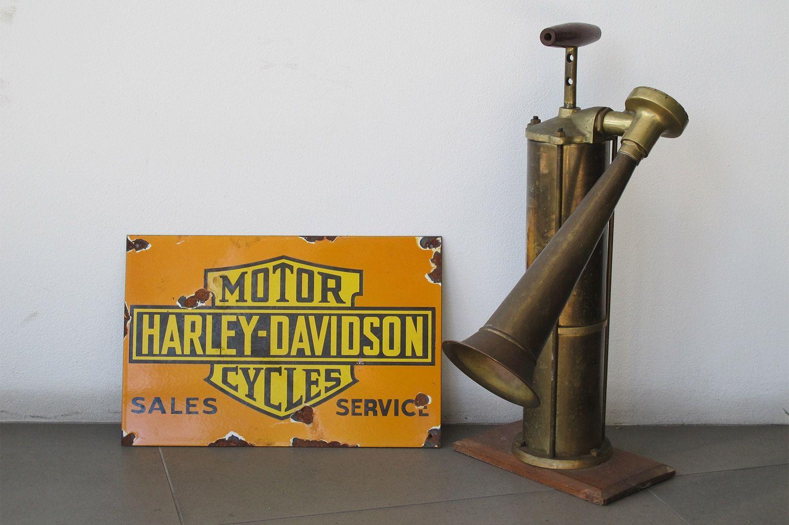 Ship Fog Logo - Sold: 1 x Harley Davidson Enamel Sign & Brass Tyfon Ship Fog Horn ...