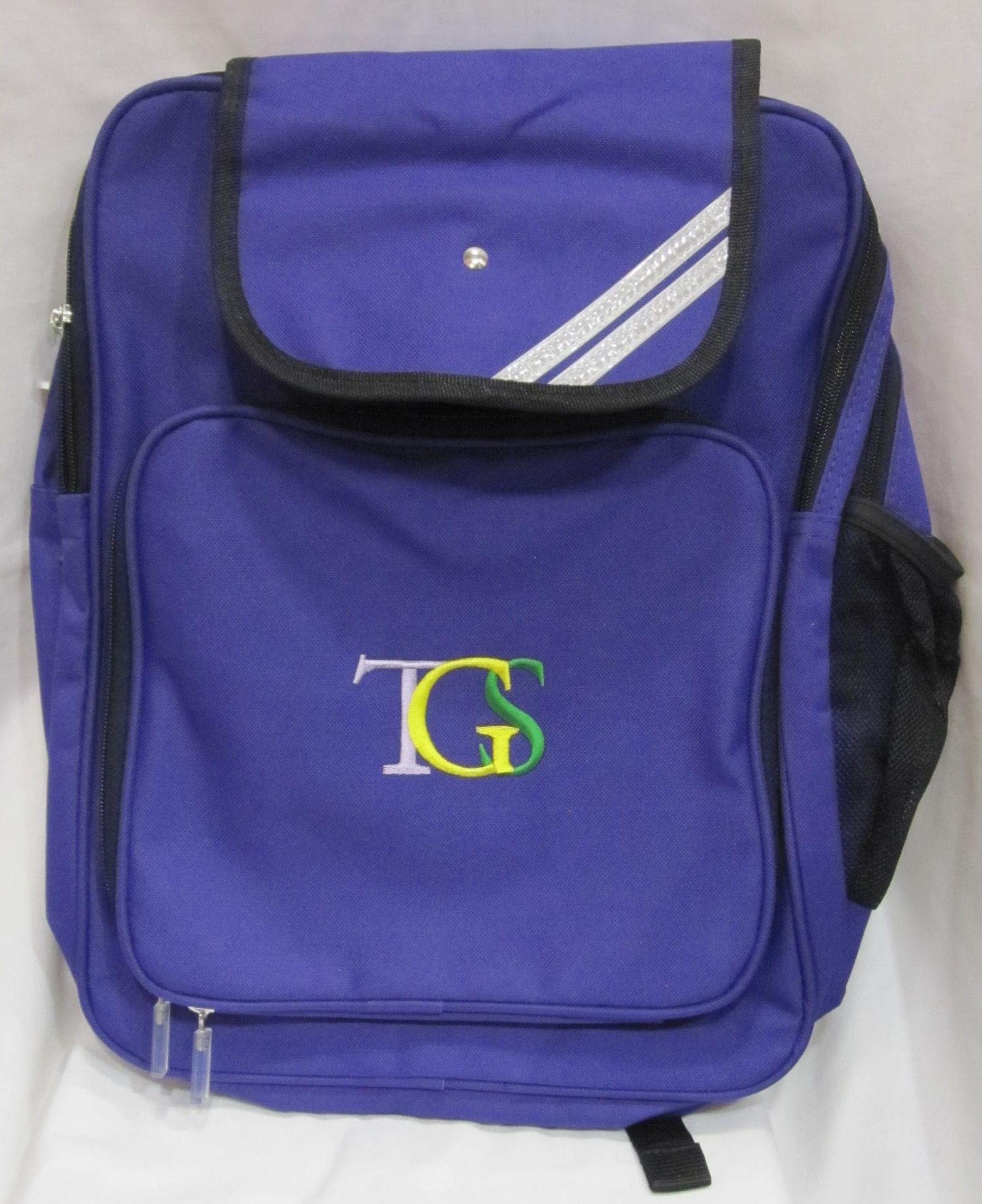 Purple School Logo - Large purple school backpack with TGS logo | The Gower School