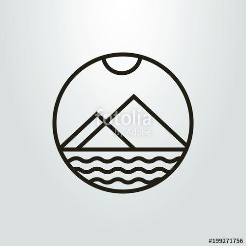 Round Black and White Mountain Logo - Black and white mountain landscape linear icon in the round frame