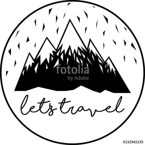 Round Black and White Mountain Logo - Let's travel. Geometric mountains in a round.Vector Logo template