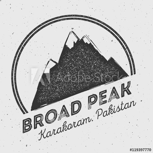 Round Black and White Mountain Logo - Broad Peak in Karakoram, Pakistan outdoor adventure logo. Round