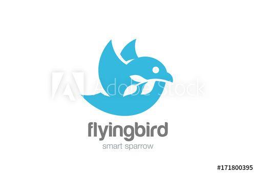 Flying Sparrow Logo - Funny Flying Bird Logo vector. Sparrow icon Negative space - Buy ...