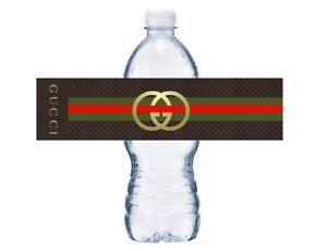 Water Bottle Logo - GUCCI LOGO STYLE BLACK CUSTOM BIRTHDAY PARTY FAVORS WATER BOTTLE