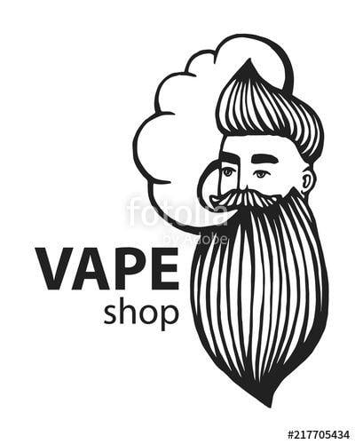 Cloud Vape Logo - Hand-drawn hipster logo with mustache and beard. Man with vape and ...