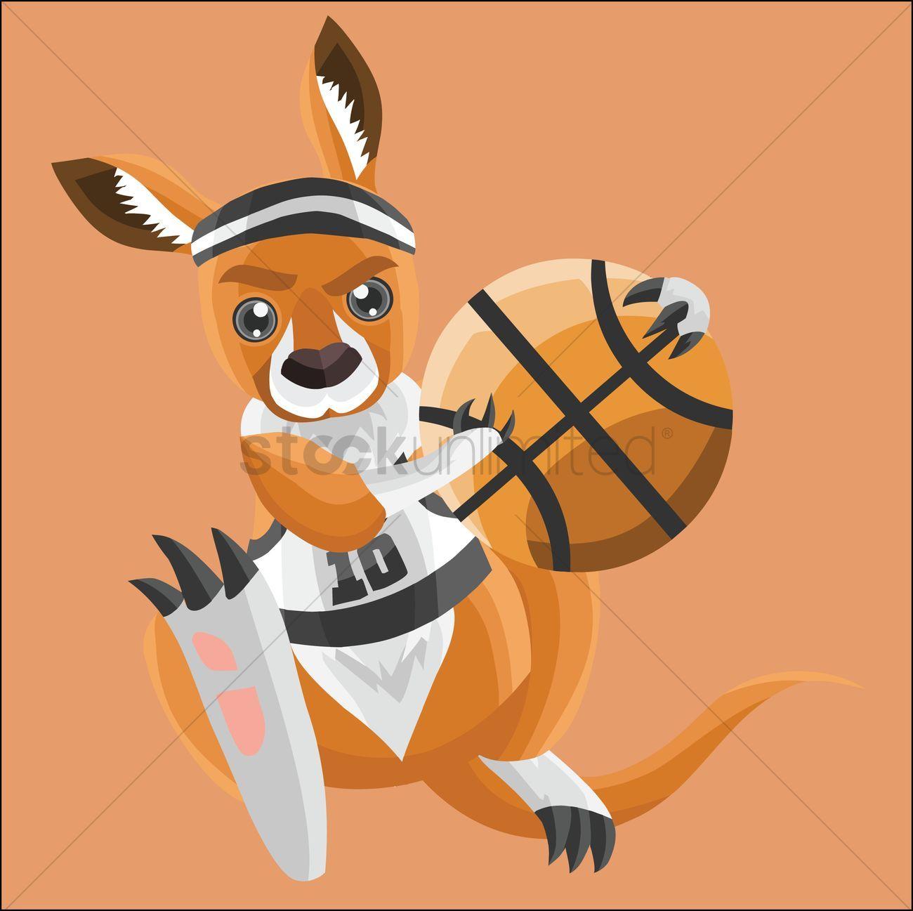 Kangaroos Basketball Logo - Kangaroo as a basketball player on peach background Vector Image ...
