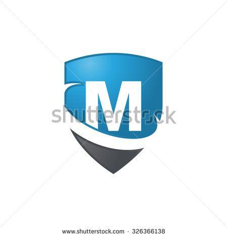 M Shield Logo - M initial swoosh shield logo blue. M. Logos, Shield