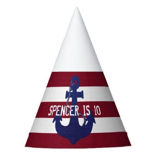 Anchor Blue Red Triangle Logo - Navy blue anchor & red stripes birthday party hat | Blue Birthday ...
