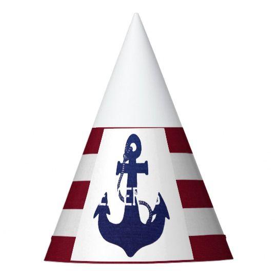 Anchor Blue Red Triangle Logo - Navy blue anchor & red stripes birthday party hat