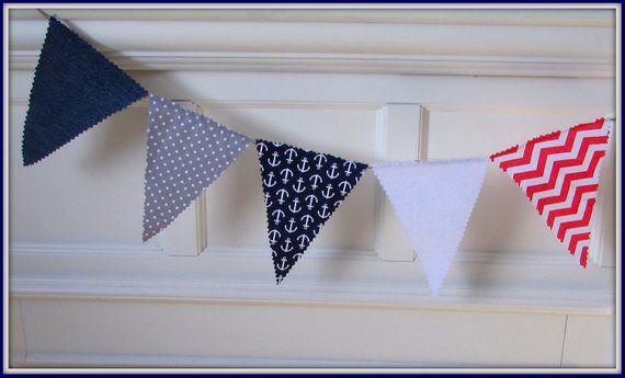 Anchor Blue Red Triangle Logo - Nautical Bunting, Anchor Banner, Blue Red Bunting, Nautical Banner ...
