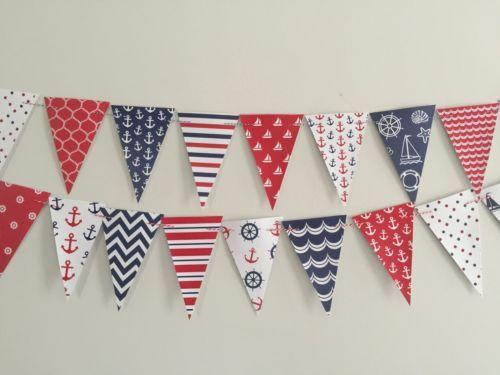 Anchor Blue Red Triangle Logo - PAPER BUNTING PARTY DECORATION FLAG BANNER BLUE RED WHITE NAUTICAL
