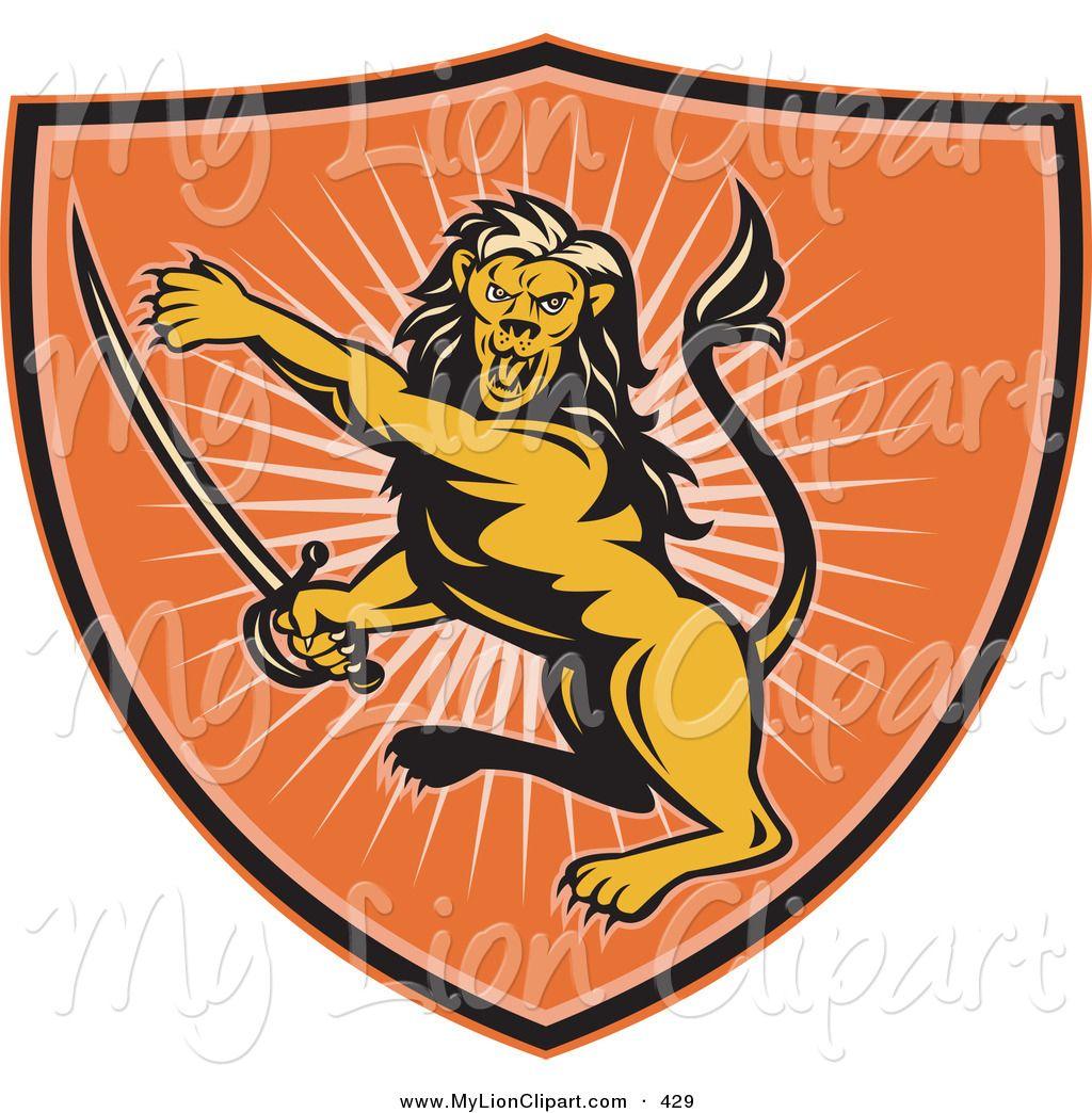 White and Orange Lion Logo - Clipart of a Orange Lion Shield Logo on White