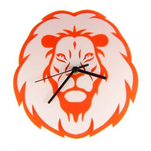White and Orange Lion Logo - Euphyllia-Tempus Lion Wall Clock White/Orange