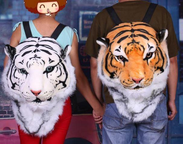 White and Orange Lion Logo - Large Tiger (White & Orange), Lion Head & Black Panther Backpack