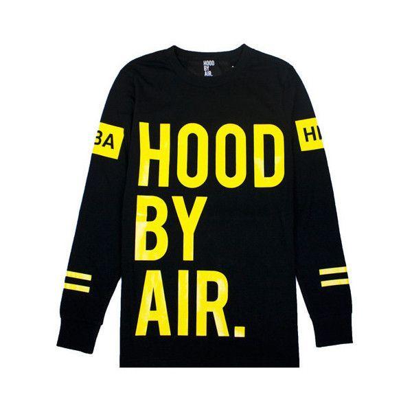 Long Sleeve Hood by Air Logo - HOOD BY AIR Yellow Logo Varsity Arm Long-Sleeve Tee (Black) ($180 ...