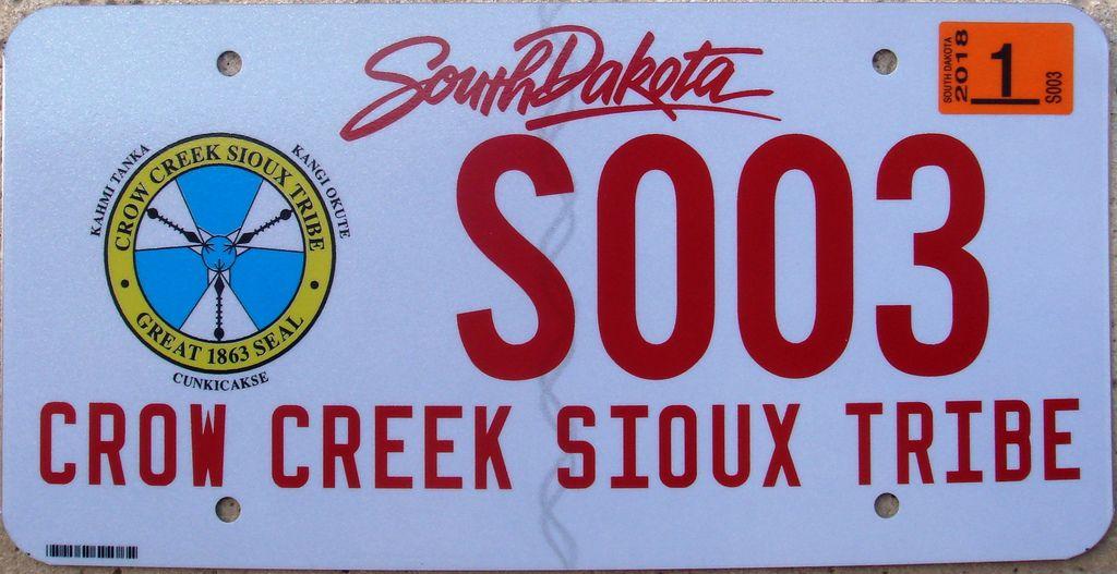 Crow Creek Logo - Crow Creek Sioux Tribe Flat License Plate. South Dakota. So