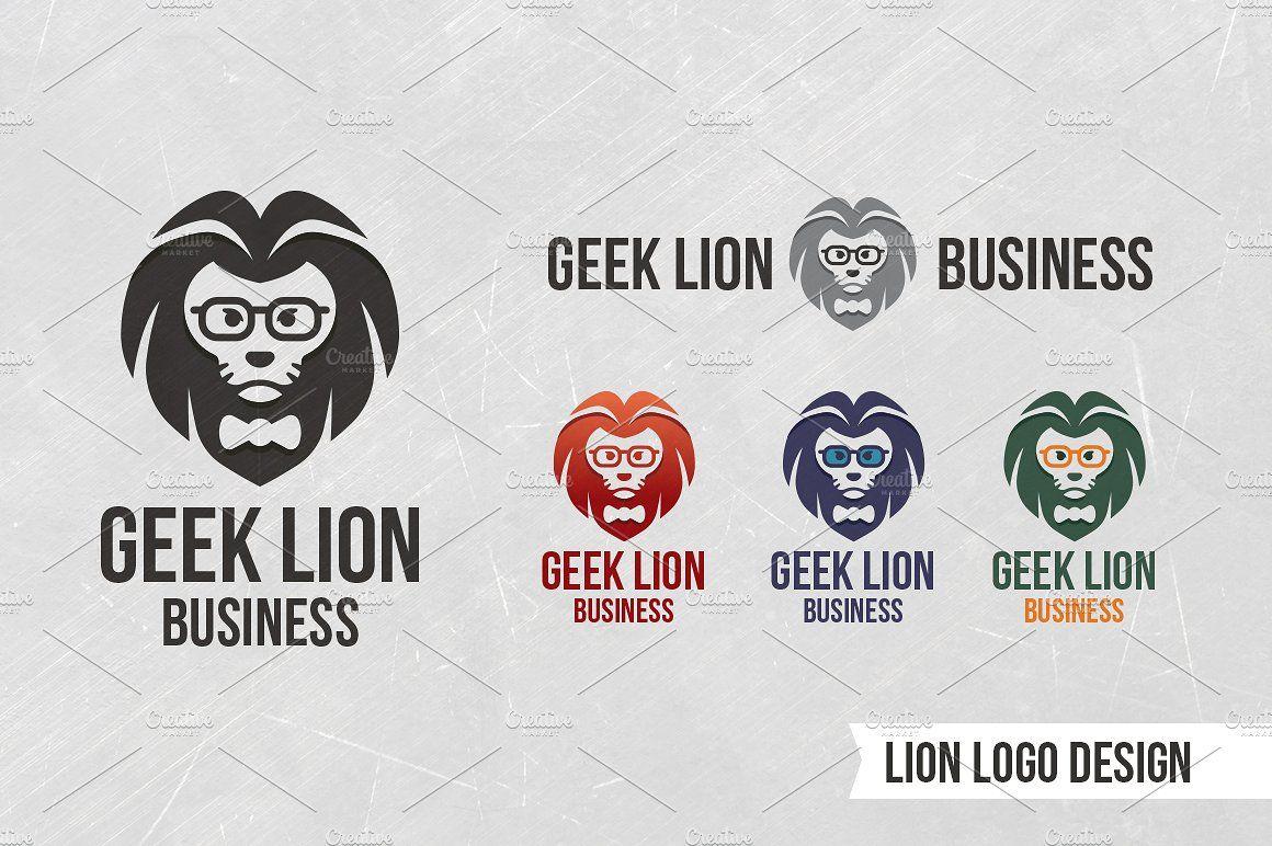 Lion Business Logo - Geek Lion Business Flat Vector Logo ~ Logo Templates ~ Creative Market