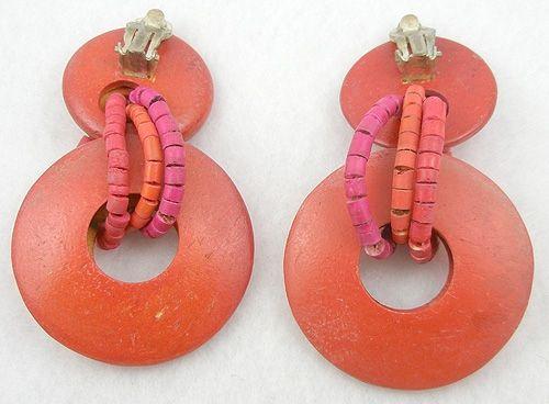 Three Orange Rings Logo - Orange Wooden Hoop Earrings Party Collection Vintage Jewelry