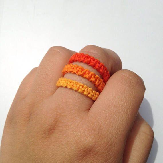 Three Orange Rings Logo - Orange hemp rings, macrame ring, stackable ring, unisex ring