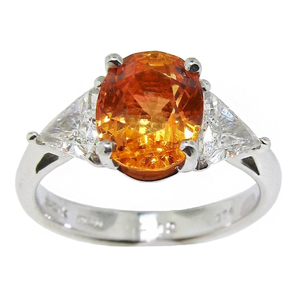 Three Orange Rings Logo - Platinum 3 Stone Orange Malaysian Garnet And Diamond Ring