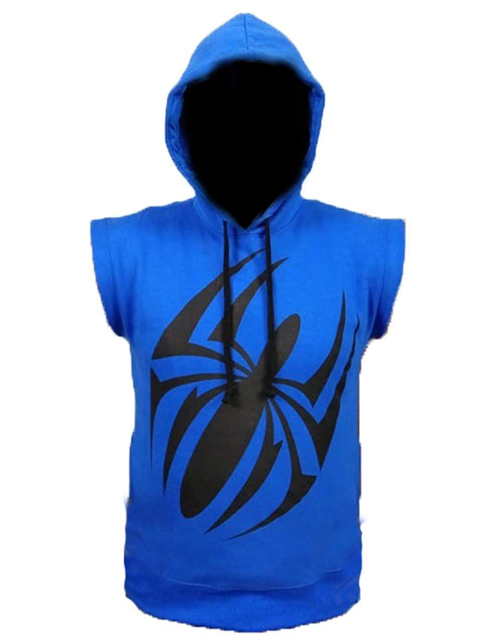 Blue Spider Logo - O&A COUTURE Men's Fashion Blue Spider Logo Sleeveless Hoodie Vest at
