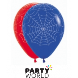 Blue Spider Logo - Red and Blue Spider Web Latex Balloons (6)