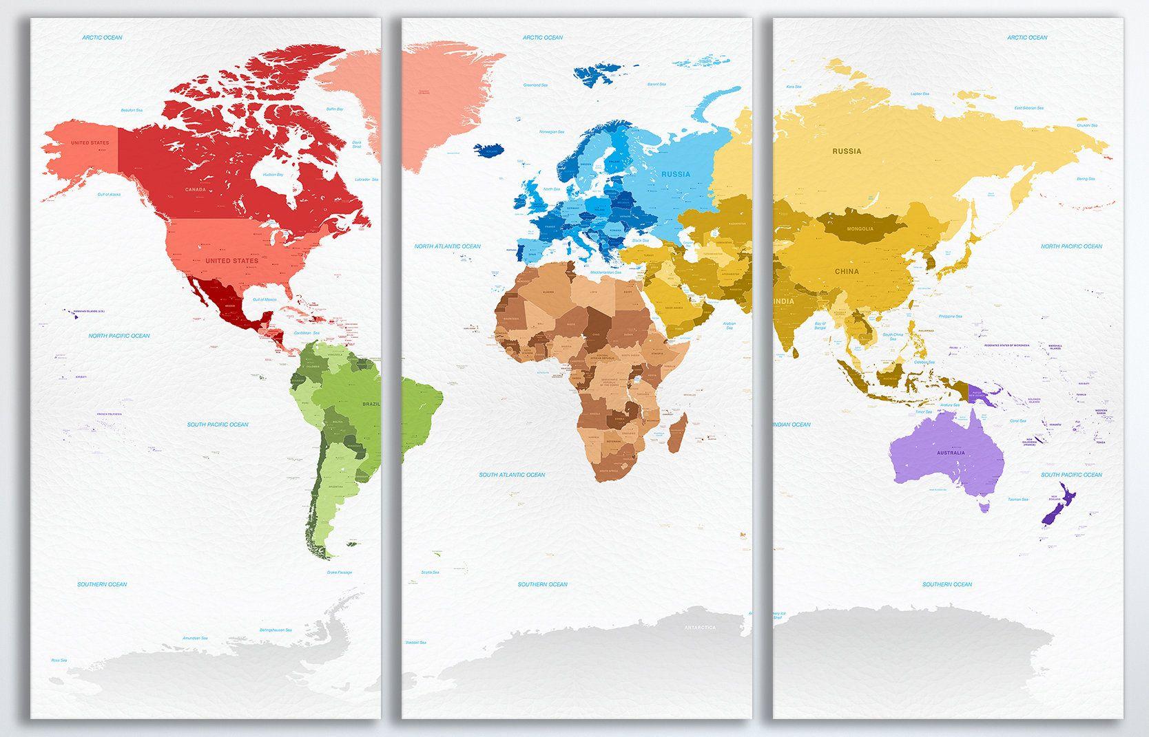 Multi Color World Logo - Push Pin Political Color World Map White Background Leather Print