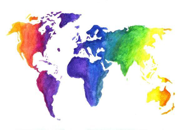 Multi Color World Logo - Watercolor World Map Print Earth in Rainbow Colors Hand | Etsy