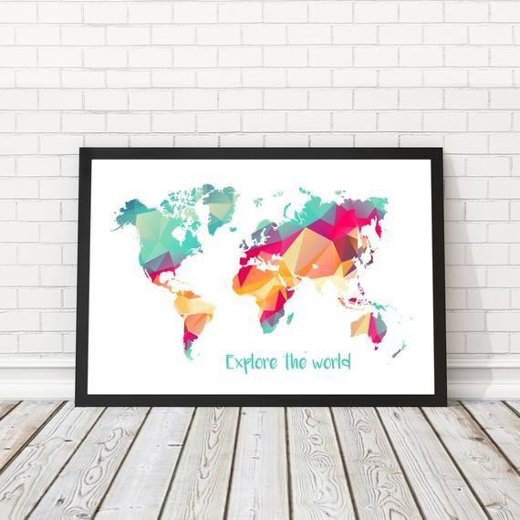 Multi Color World Logo - Multicolor World map World Map multicolor polygons Art | Etsy