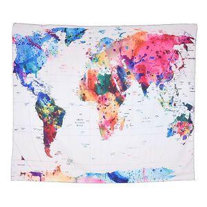 Multi Color World Logo - Vintage Multi Color World Map Wall Hanging Tapestry Bedspread Living