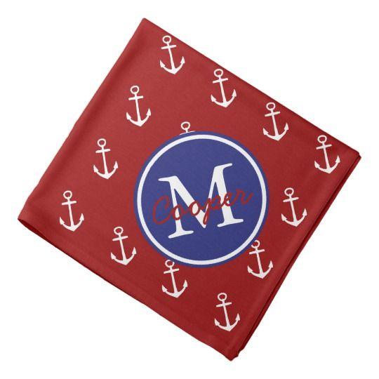 Blue Anchor Red Triangle Logo - Nautical Red White With Blue Anchor Monogram Bandana | Zazzle.com