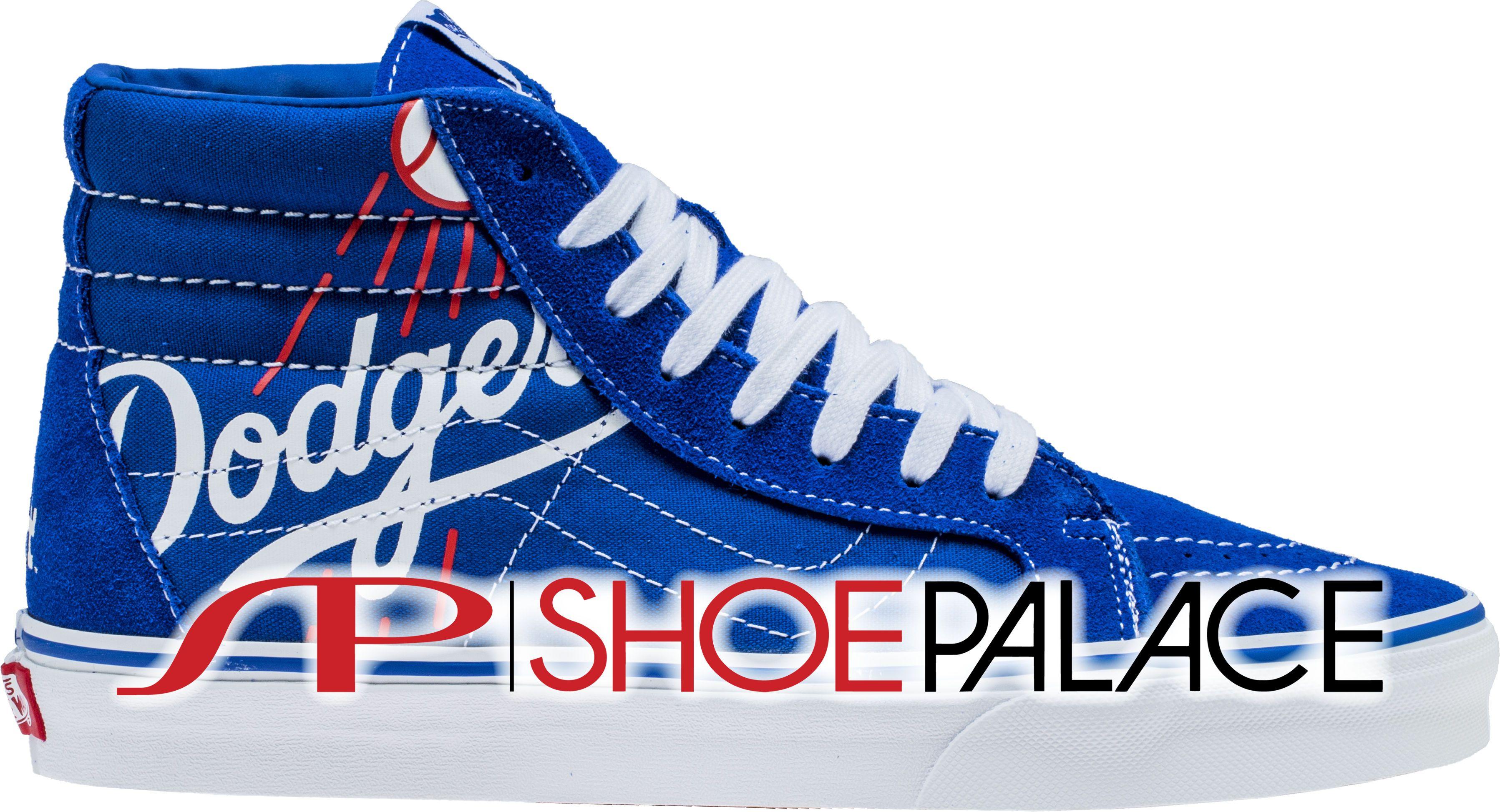 White and Blue Shoe Brand Logo - Vans XSBRT1 Dodgers MLB SK8 HI Reissue Mens Skateboarding Shoe ...