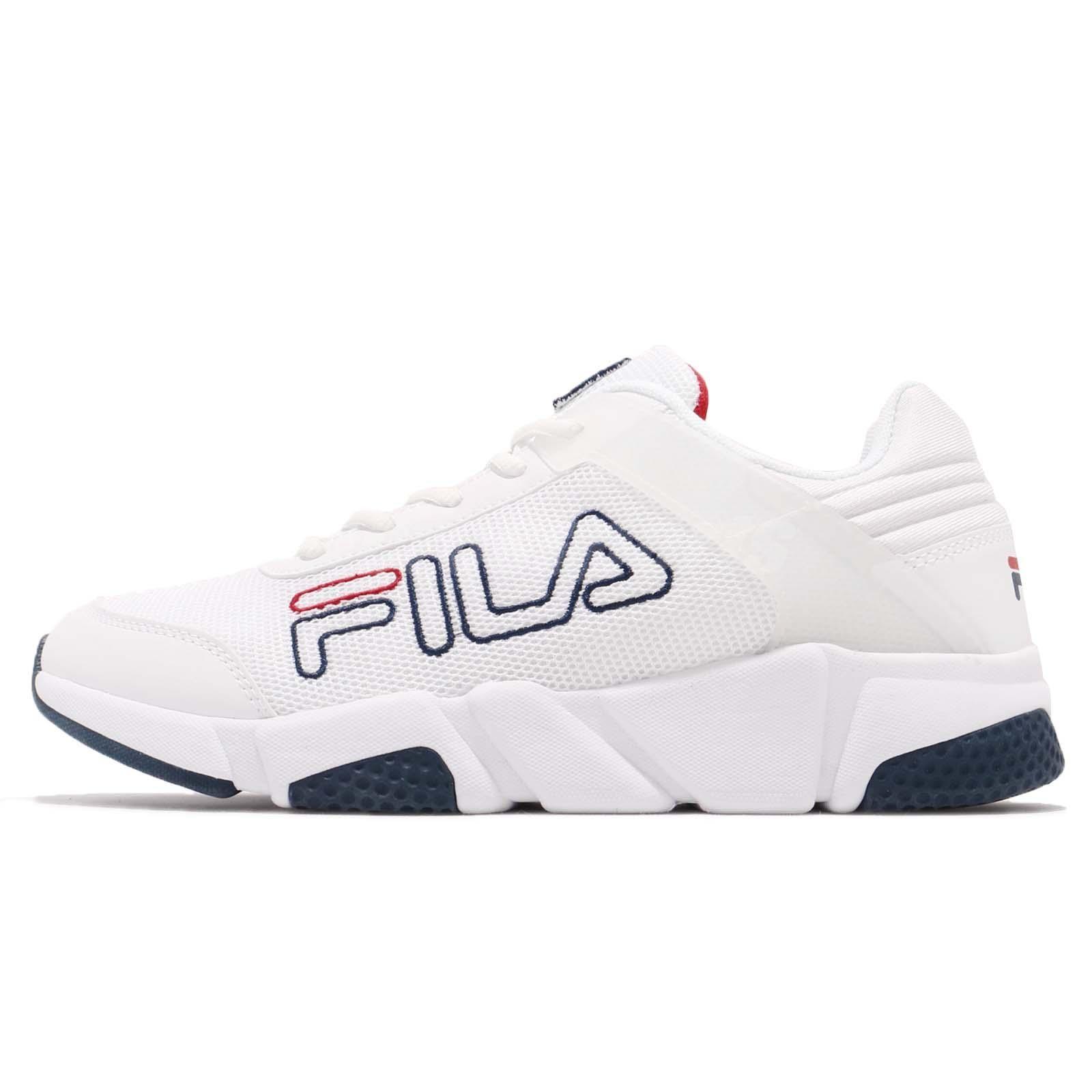 White and Blue Shoe Brand Logo - Fila J526S White Blue Red Big Logo Mens Athletic Running Shoes