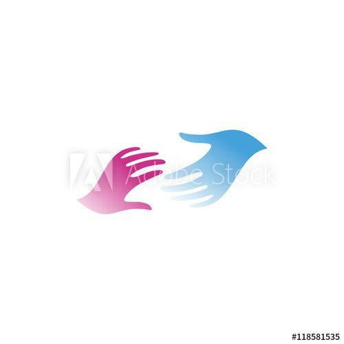 Pink Hands Logo - Isolated blue and pink color hands vector logo. Reaching man and ...