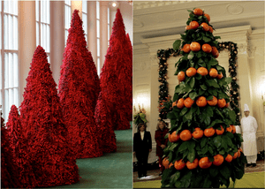 Christmas Tree and a Red S Logo - From orange to blood-red: 80 years of White House Christmas trees ...